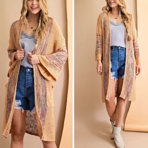 Bell Sleeve Boho Knit Striped Cardigan